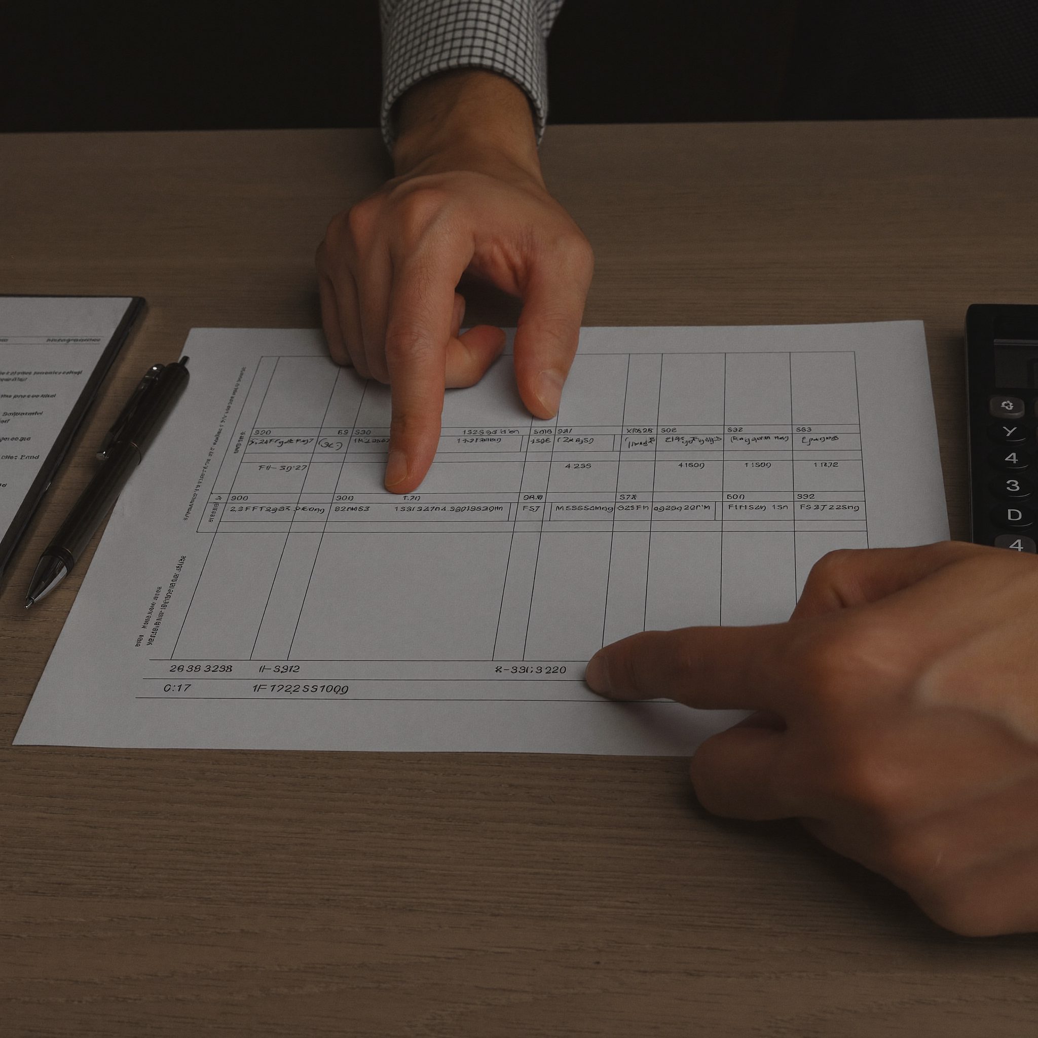 Hands reviewing a financial checklist and spreadsheet